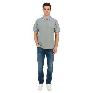 Versace Jeans Couture Ice Grey Mens Polo Shirt with Baroque Collar Detail
